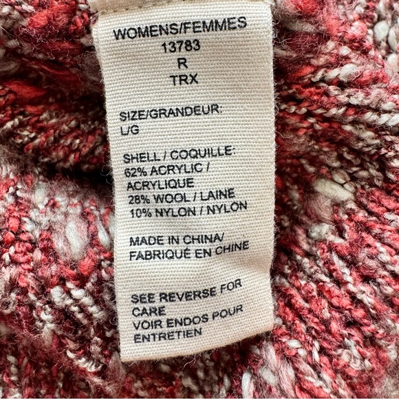 Woolrich Red Beige Marled Knit Quarter Zip Mock Neck Wool Blend Sweater Size L - Picture 10 of 16